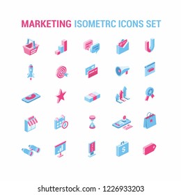 Marketing And Delivery Isometric 3d Icons Set