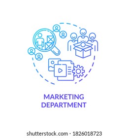 Marketing Department Blue Gradient Concept Icon. Commercial Plan. Corporate Financial Data. Product Management Idea Thin Line Illustration. Vector Isolated Outline RGB Color Drawing