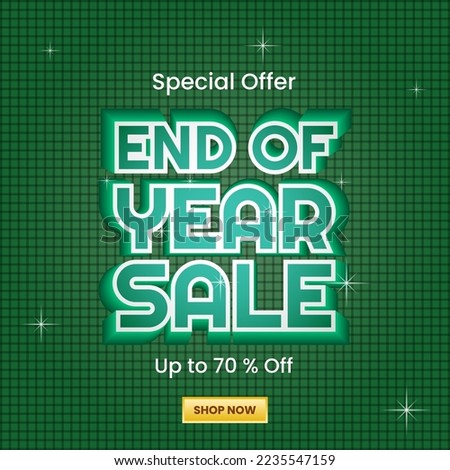 marketing design with 3d text effect and dark green background with square pattern. used for end of year sale promotion, banner, poster, brochure, advert and ads