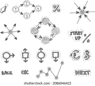 Marketing design elements, charts. Sketchy hand-drawn vector illustration.