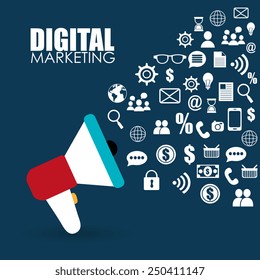 Diseño de marketing sobre fondo azul, Ilustración vectorial.