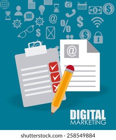 Marketing design over blue background, vector illustration.