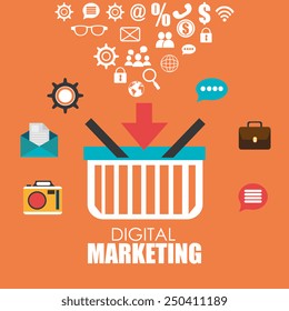 Marketing design over orange background, vector illustration.