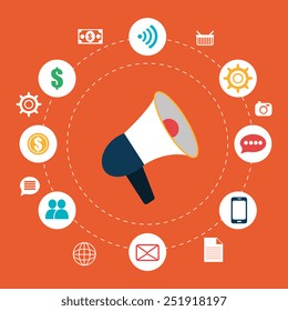 Marketing design over orange background, vector illustration.