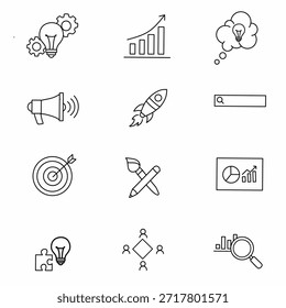 Conjunto de iconos planos de servicios de marketing y diseño