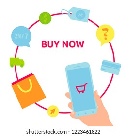 Marketing design, vector illustration. Web icons, online shopping set. Smart phone, card, sale