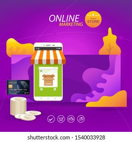 Marketing and Digital marketing Vector Concept Shopping Online on Website or Mobile Application 