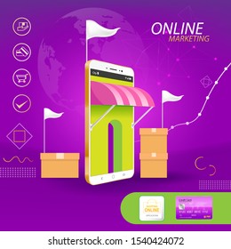 Marketing and Digital marketing Vector Concept Shopping Online on Website or Mobile Application 
