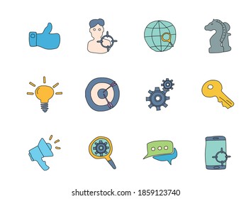 marketing doodles isolated on white. marketing icon set for web design, user interface, mobile apps and print