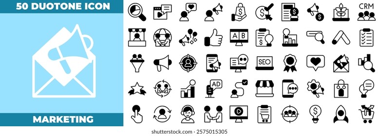 Marketing Duotone Editable Icons set. Vector illustration in modern thin duotone style of marketing icons: Communication, advertising, ecommerce, seo, etc