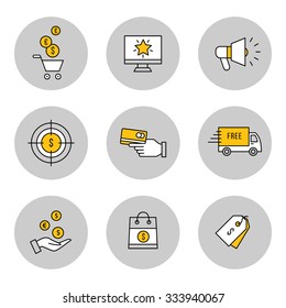 Marketing, e-commerce, on line-shopping line icons set 