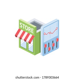 Marketing ecommerce options settings. Vector 3d isometric, color web icons set, new flat style. Creative illustration, idea for infographics.