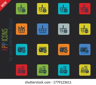 marketing and e-commerce vector color web icons on dark background for user interface design