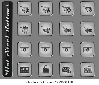 marketing and e-commerce vector web icons on the flat steel buttons