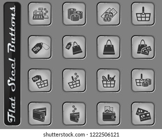 marketing and e-commerce vector web icons on the flat steel buttons