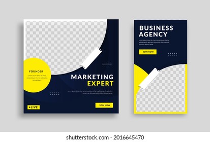 Marketing Editable minimal square banner template with geometric shapes for social media post, story and web internet ads. Vector illustration