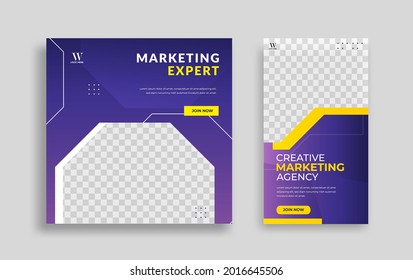 Marketing Editable minimal square banner template with geometric shapes for social media post, story and web internet ads. Vector illustration