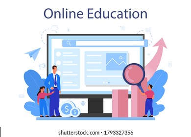 Marketing education course online service or platform. Business promotion, customer communication and product advertising through social networks. Online education. Flat vector illustration