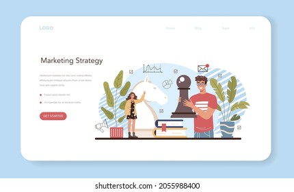 Marketing education school course web banner or landing page. Business promotion, customer communication and product advertising through social networks. Flat vector illustration