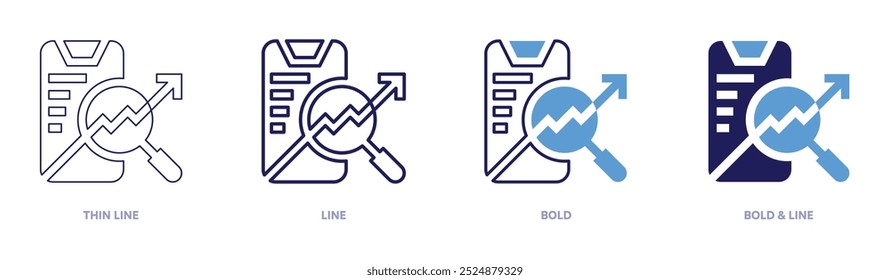 Ícone de efetividade de marketing em 4 estilos diferentes. Linha fina, Linha, Negrito e Linha Negrito. Estilo duotônico. Traçado editável.