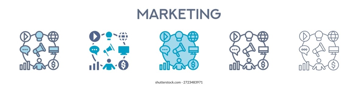 Elemento De Marketing Para Diseño Gráfico - Estilos Múltiples. Ilustración vectorial De Dos Colores Y Negro. Los Diseños Múltiples De Los Iconos Se Pueden Utilizar Para El Móvil, Ui, Web