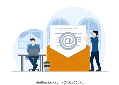 Concepto de correo electrónico de marketing. Proceso de trabajo, Nuevos mensajes de correo electrónico, Correos electrónicos y mensajes, Mensajes de chat en línea sociales, Spam. Nuevo proceso de trabajo de correo electrónico, marketing por correo electrónico.