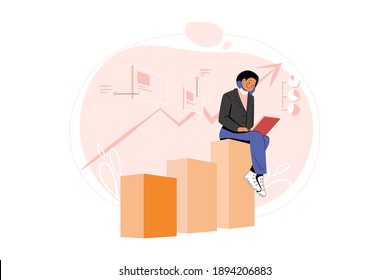 Marketing employee analyzing marketing data Vector Illustration concept. Flat illustration isolated on white background.