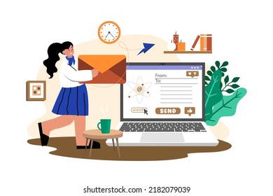 Marketing employee sending marketing mail from home