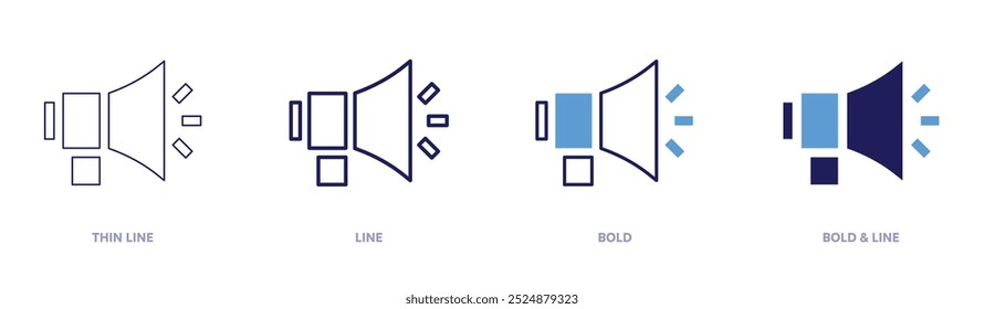 Icono de ejecución de marketing en 4 estilos diferentes. Línea delgada, línea, negrita y línea negrita. Estilo duotono. Trazo editable.