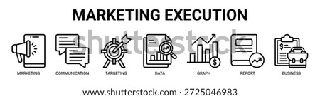 Marketing Execution web banner icon vector illustration concept with icon of marketing, communication, targeting, data, graph, report, business.