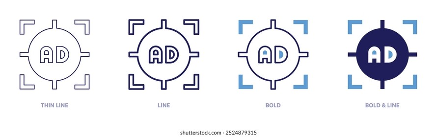 Ícone de experiência de marketing em 4 estilos diferentes. Linha fina, Linha, Negrito e Linha Negrito. Estilo duotônico. Traçado editável.