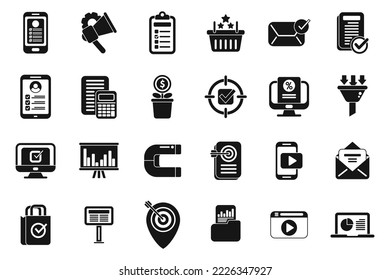 Marketing filled icons set simple vector. Direct sales. Mail cart