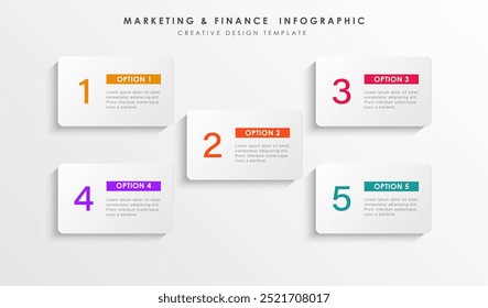 Marketing or financial infographics design template. 5 steps to success or plan for completing a task