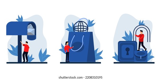Ilustración de diseño de paquete plano de marketing