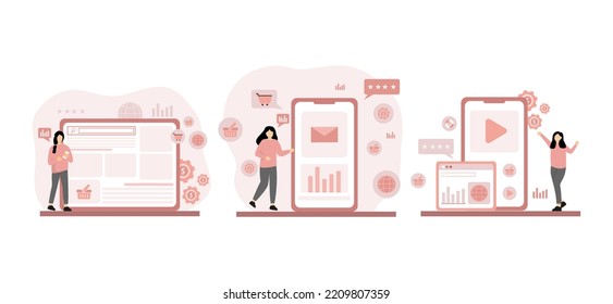 Ilustración de diseño de paquete plano de marketing