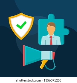 Marketing flat concept vector icon. Action of support idea cartoon color illustrations set. Management. Corporate social responsibility. Isolated graphic design element