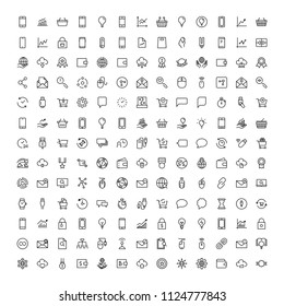 Marketing flat icon set. Single high quality outline symbol of info for web design or mobile app. Thin line signs for design logo, visit card, etc. Outline logo of graphic marketing