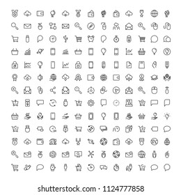 Marketing flat icon set. Single high quality outline symbol of info for web design or mobile app. Thin line signs for design logo, visit card, etc. Outline logo of graphic marketing
