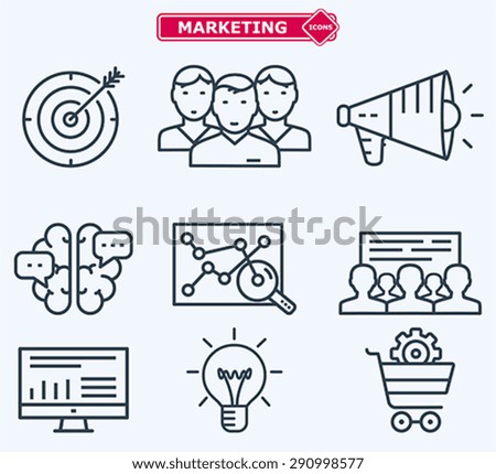 Marketing flat  line icons. Training, development, planning, goals.
