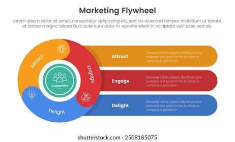 modelo de volante de marketing modelo infográfico modelo de estágio de 3 pontos com ciclo circular e longo retângulo redondo vinculado para vetor de apresentação de slide