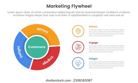 Infografía de marco de modelo de volante de inercia Plantilla de etapa de 3 puntos con circular de ciclo y pila de círculos de contorno para Vector de presentación de diapositivas