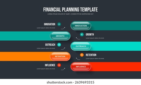 Marketing Forecast Five Step Diagram Frame Template. Advertising Profile Presentation Layout Vector Illustration. Digital Showcase 5 Option Infographic Slide Design.