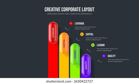 Previsão de marketing Layout de slide de quatro elementos infográficos. Design da apresentação do diagrama de opção do perfil Enterprise 4. Ilustração de Vetor de Modelo de Apresentação de Slides de Estratégia Visual.