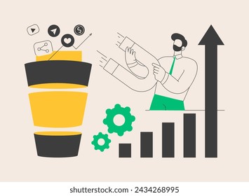 Marketing funnel abstract concept vector illustration. Internet marketing technique, sales funnel formula, product cycle, advertising system control, awareness conversion abstract metaphor.