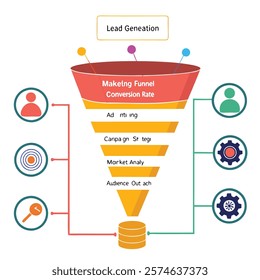 Marketing funnel with data analysis and customer journey visualization