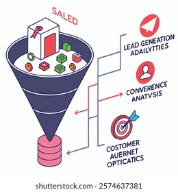 Marketing funnel with data analysis and customer journey visualization