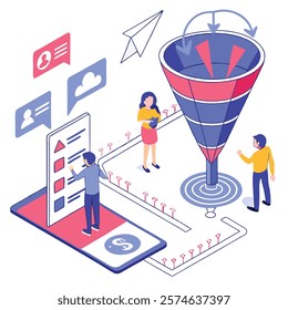Marketing funnel with data analysis and customer journey visualization