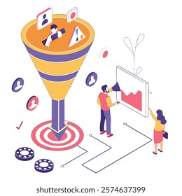 Marketing funnel with data analysis and customer journey visualization