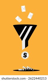 Marketing Funnel Generating Money from Email Subscribers. Financial industry and online marketing sales vector art