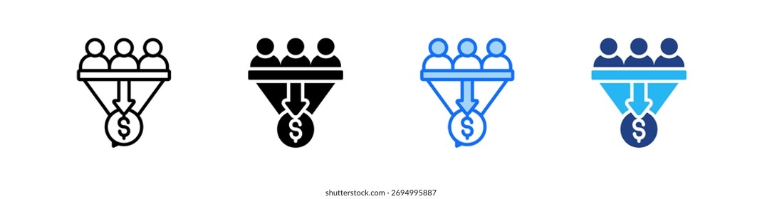 Conjunto de iconos de embudo de marketing Colección de estilos múltiples